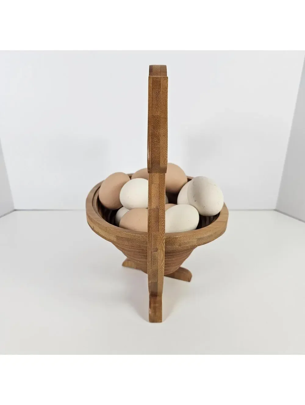Folding Bamboo Fruit Basket Horse Shape 3D Pop-Up Bowl Cutting Board 10x11”